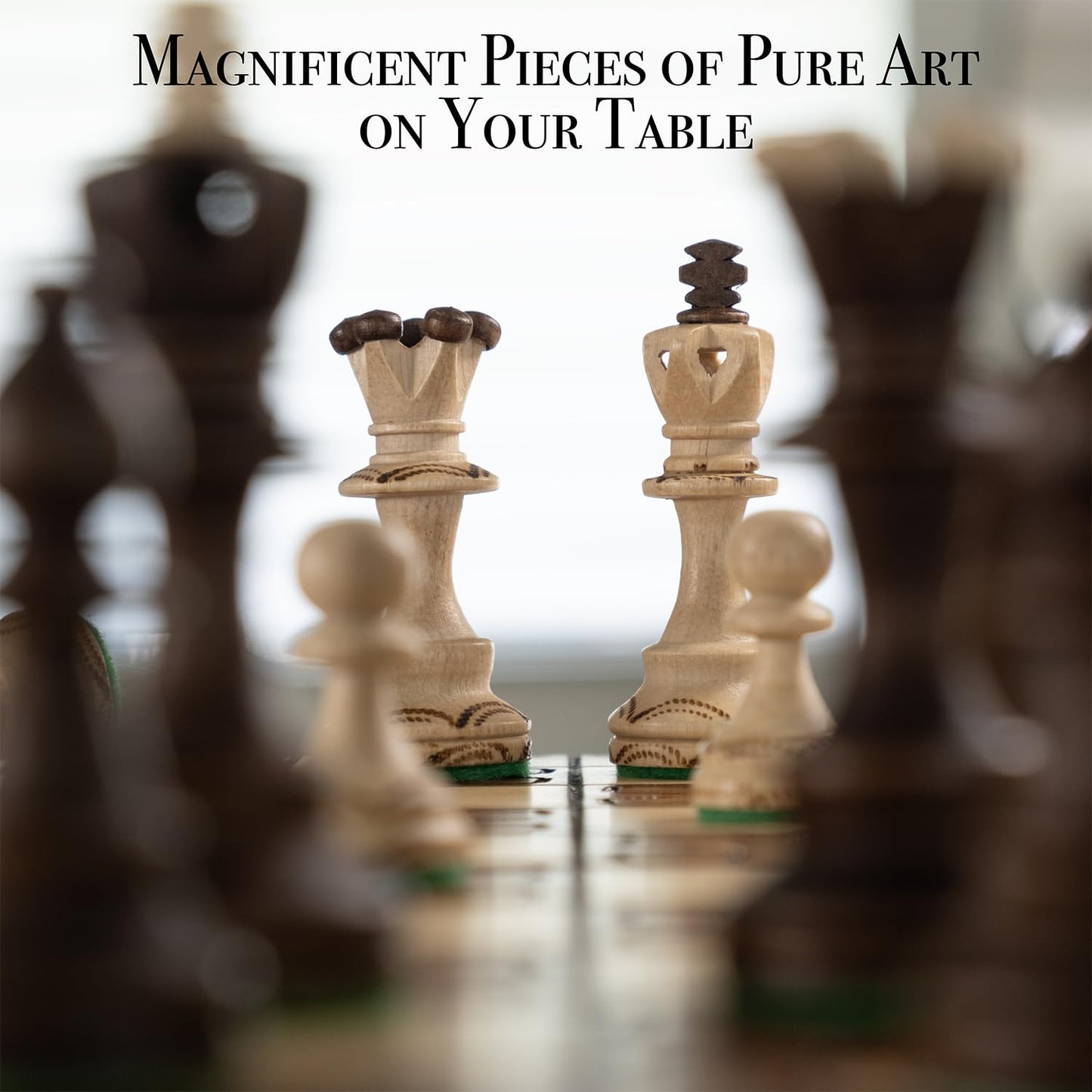 Wegiel Handmade 16 Inch Wooden Chess Set - Luxury Beech & Birch for Adults & Kids, Unique Folding Design in Junior Color