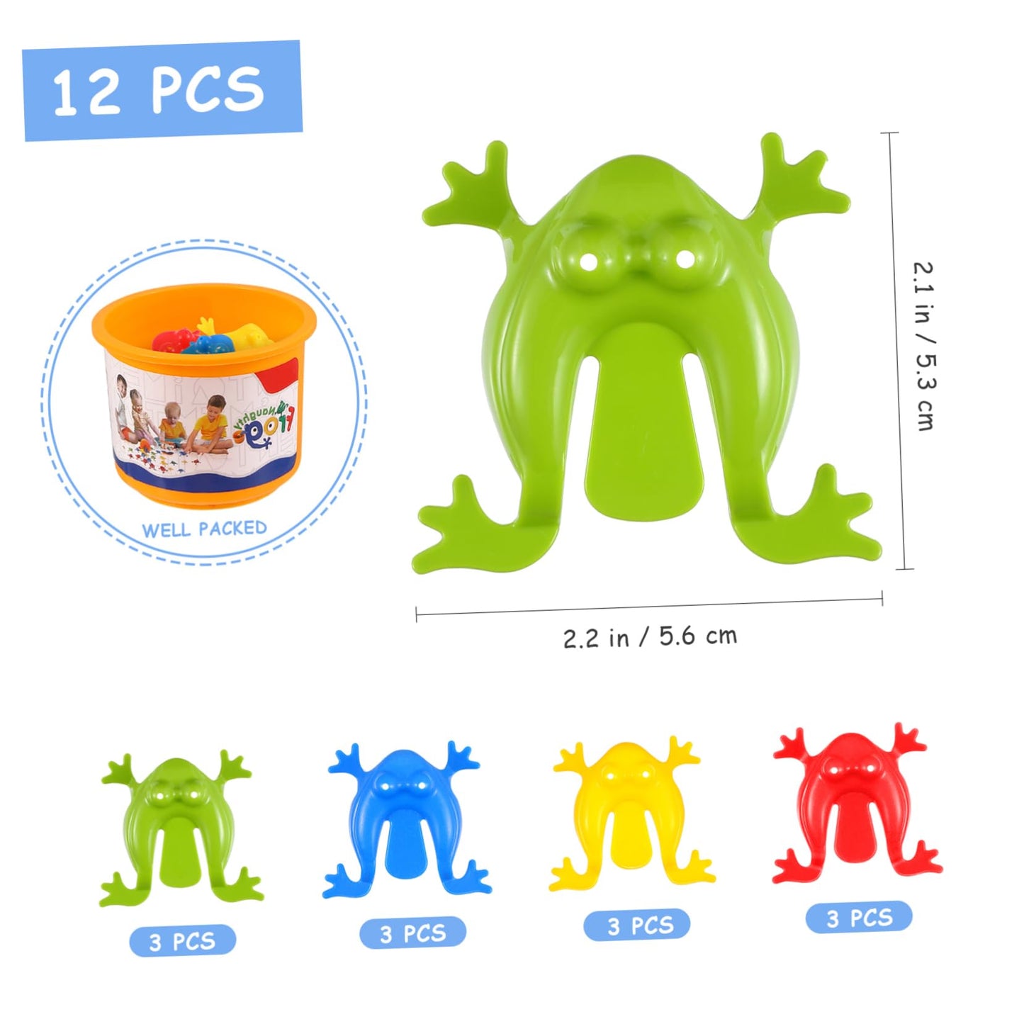 Kisangel 12pcs Plastic Jumping Frogs, Finger Pressing Bouncing Frog Toy with Bucket for Kids Easter Birthdays Party Favors, Mixe