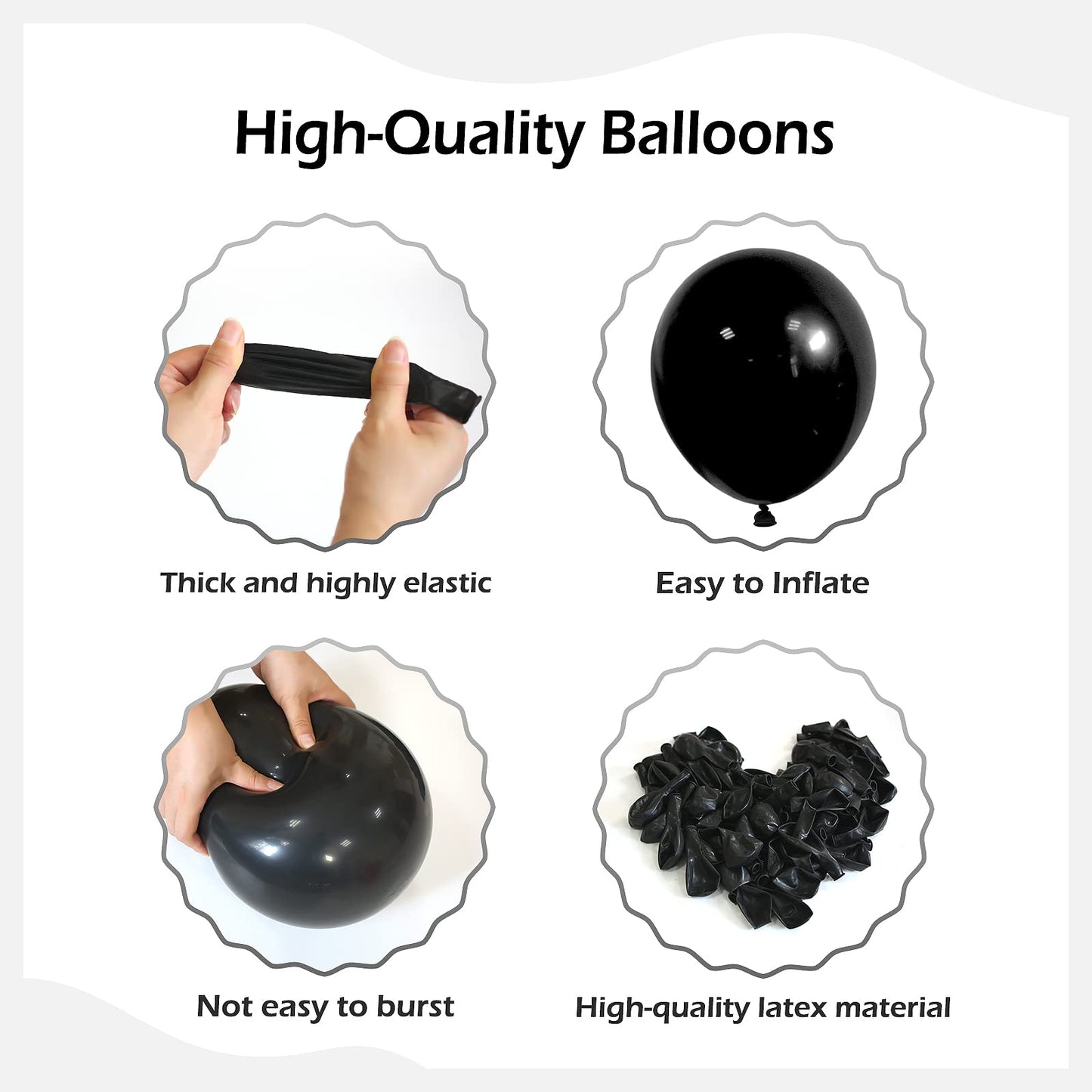 FOTIOMRG Black Balloon Garland Arch Kit - 110pcs Latex Balloons in Various Sizes for Birthday, Graduation, Baby Shower Decorations