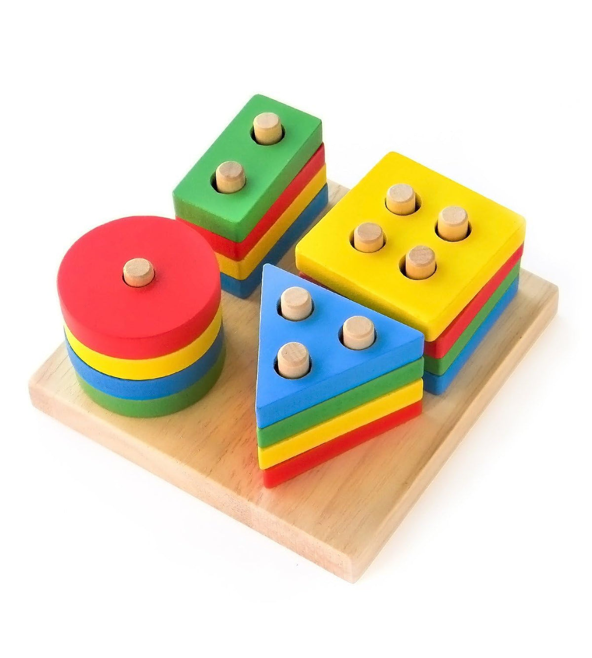 Weriponila Wooden Stackable Blocks & Shape Sorting Board | Geometric Shape Stacker | EcoFriendly & NonToxic Wooden Toy | Early