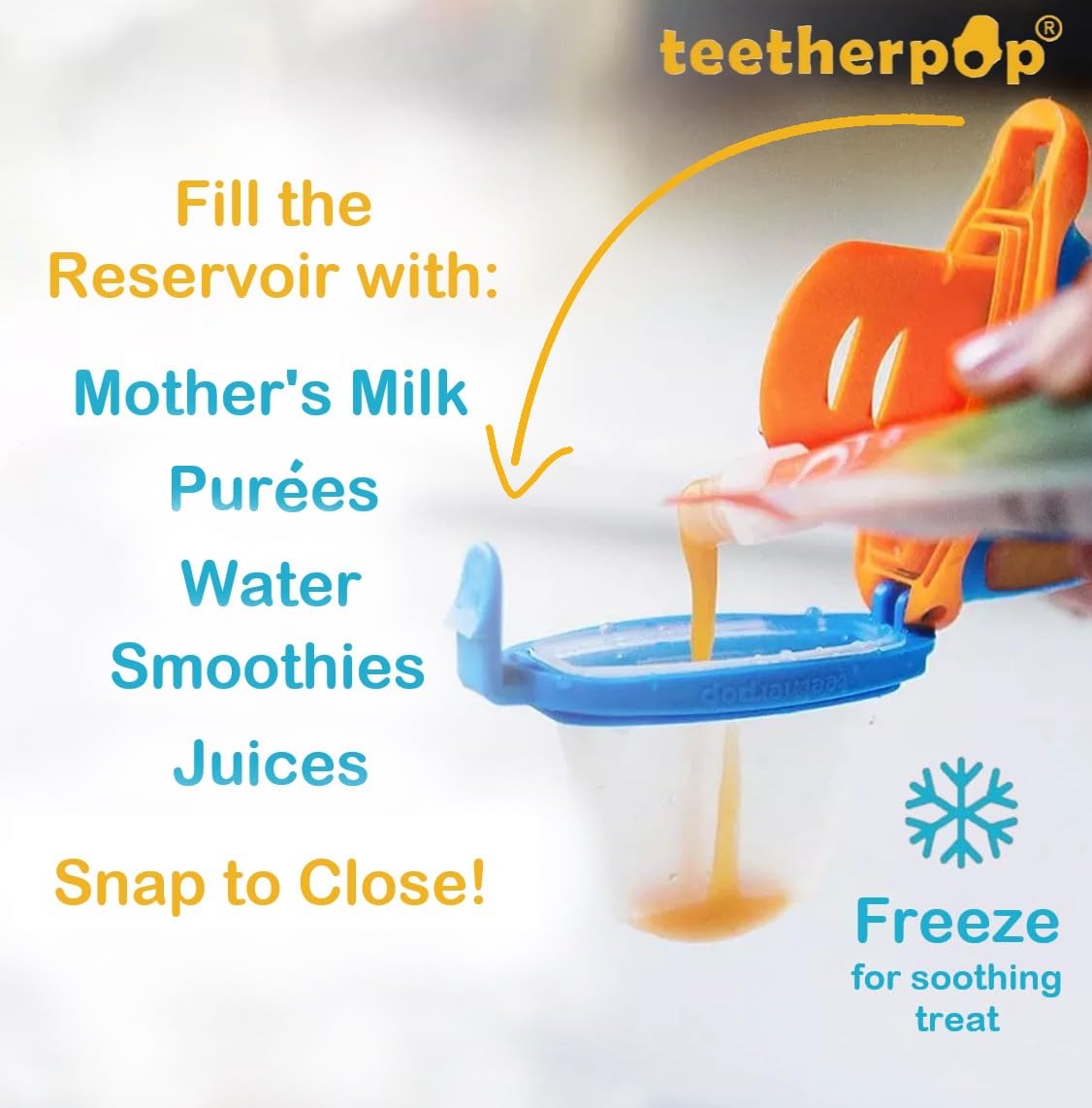 Teetherpop Fillable Silicone Teether - 3-Pack Blue Set for Babies, Freezable Breastmilk Popsicle Molds with Spill-Proof Sippy Slits