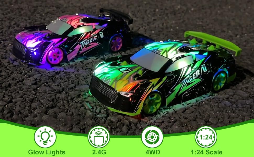 FLYNOVA 4WD RC Drift Car,Light Up Racing Toys for Kids Age 6 7 8 9 10-12,14 KM/H High Speed Vehicle,Easter Thanksgiving Christma