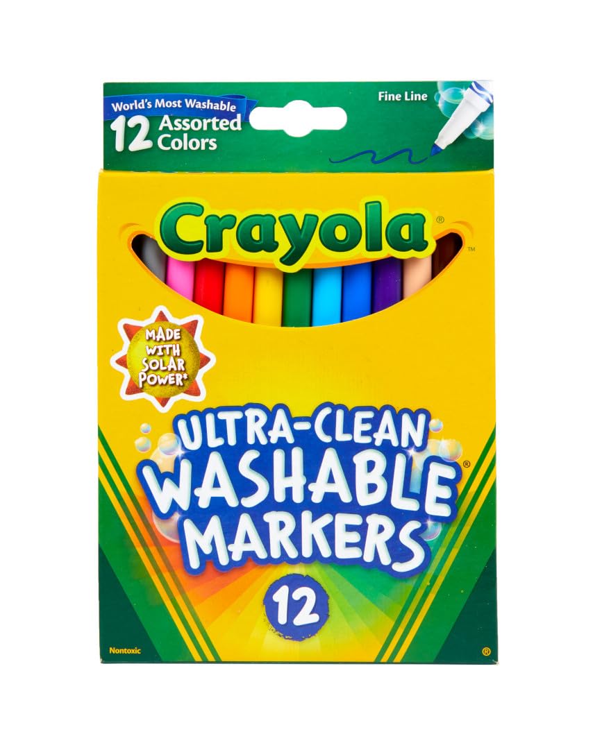 Crayola Ultra Clean Fine Line Markers (12ct), Washable Markers for Kids, Arts & Crafts, Coloring Book Markers, Toddler Gifts