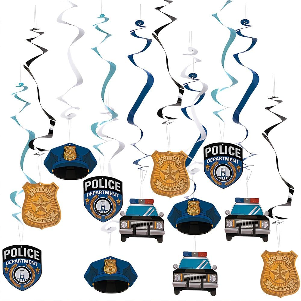 Police Party Hanging Swirls  12 ct
