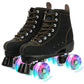 XUDREZ Cowhide Roller Skates for Women and Men High-Top Shoes Double-Row Design Adjustable Classic enhanced Roller Skates (Black Flash Wheel 7.5)