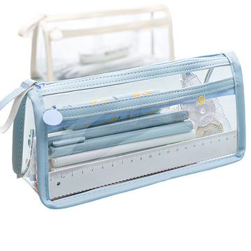 Wolpin Pvc Large Capacity Pencil Bag, Pencil Pouch With Zipper Closure Portable Makeup Pouch, Case Cute Stationery Bag For Stude