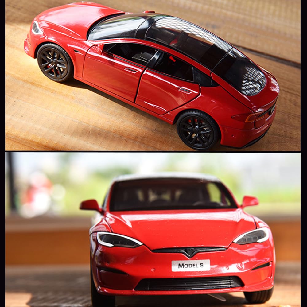 1/24 Model S Diecast Toy Car, Pull-Back Function, Sound and Lights, Perfect for Kids & Adults, Birthday Gift (Red)
