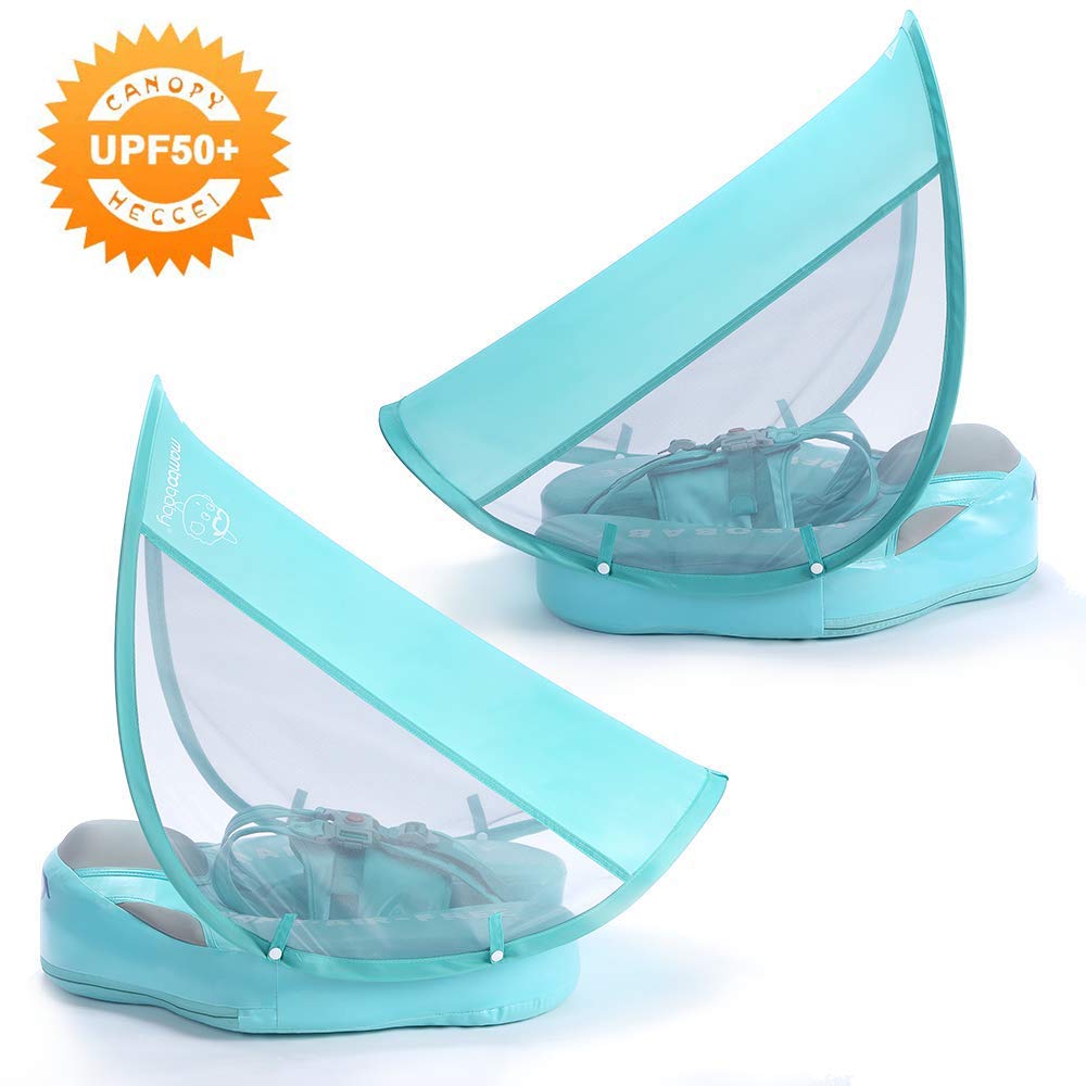 HECCEI Baby Swim Float with Removable Canopy, UV-Proof, Medium, Green, Compatible with Mambobaby Floats