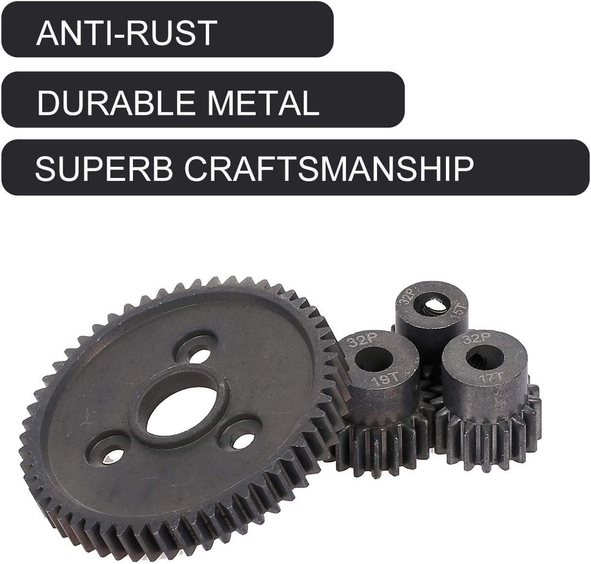Rc Metal Steel 54T 32P Spur Gear with 15T/17T/19T Pinions Gear Sets Replace 3956 for Traxxas Slash 4x4 4WD/2WD/VXL Rally/Stamped