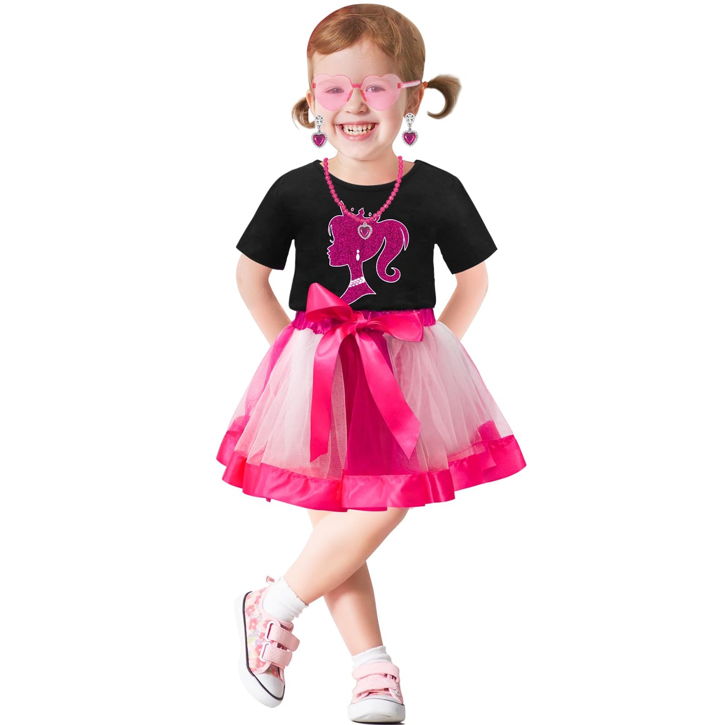 Vorlits Girls Pink Costume Set Rainbow Tutu Dress For Kids Movie Cosplay Dress Up Outfits Halloween Birthday Party