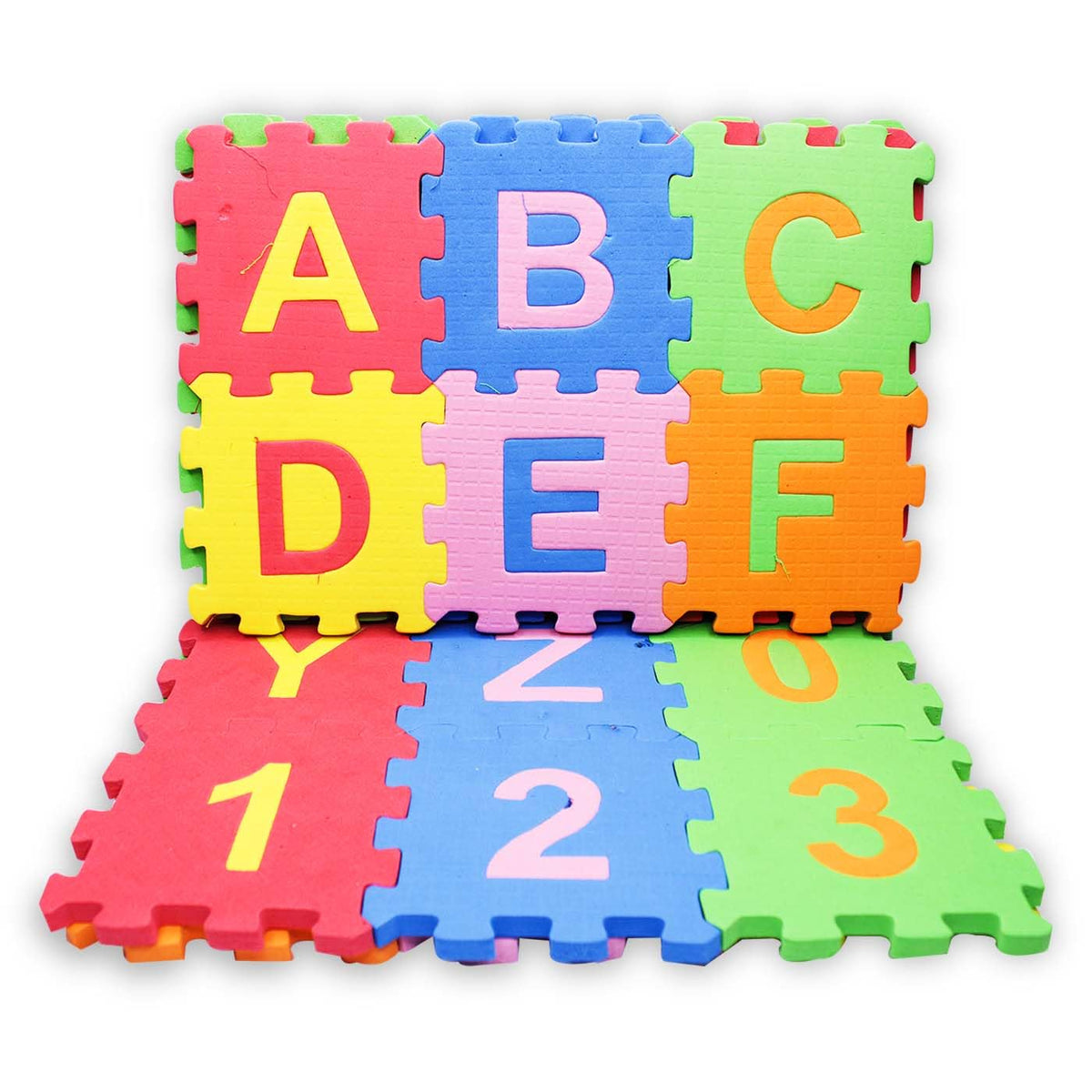 GLAN 36 Pieces Alphabets and Numbers Floor Mats for Kids Puzzle EVA Foam Interlocking Mat for Playing Above 3 Years Multicolour 
