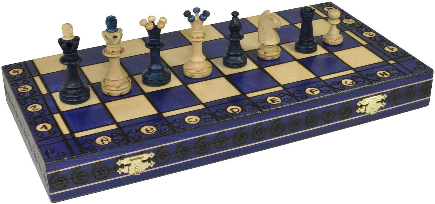 Beautiful Handcrafted Wooden Chess Set with Wooden Board and Handcrafted Chess Pieces - Gift idea Products (16 (40 cm) Blue)