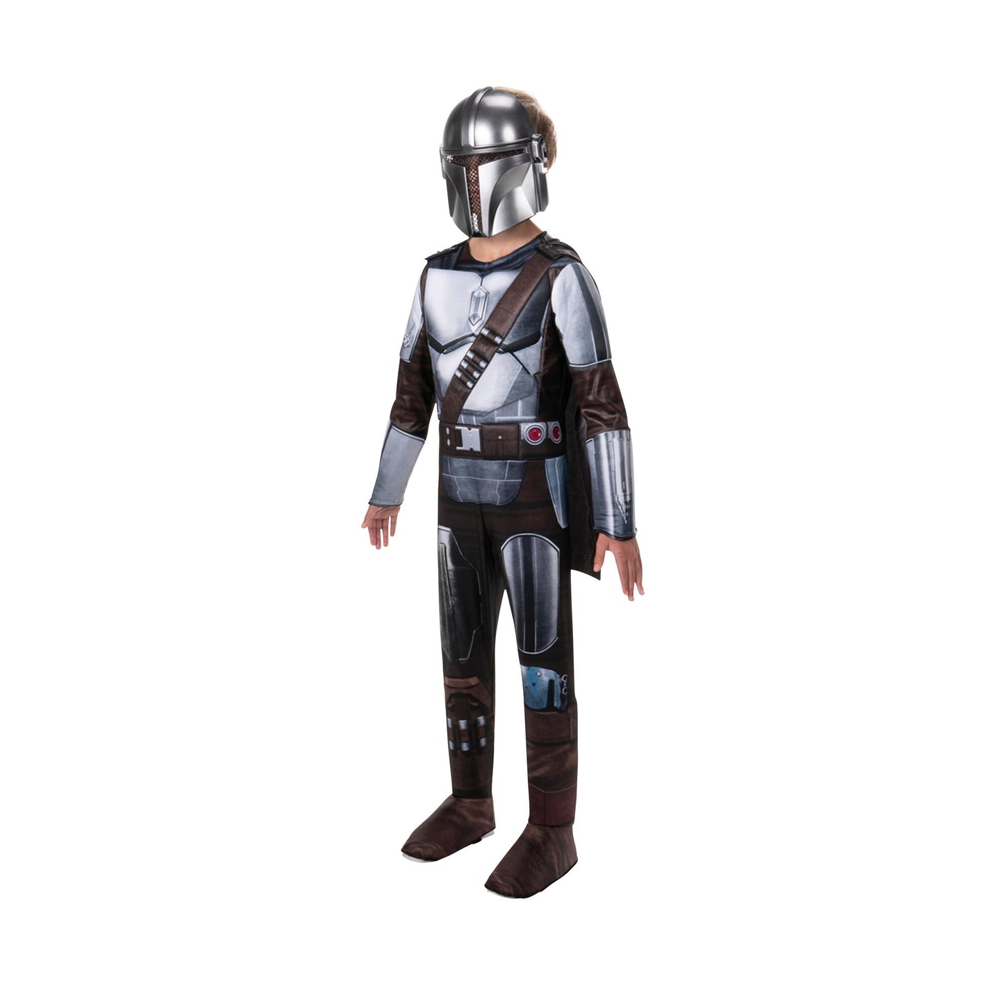 Star Wars The Mandalorian Official Youth Halloween Costume - enhanced Quality Padded Jumpsuit with Plastic Mask and Detachable Cape (Large) Multi