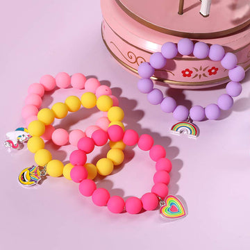 PinkSheep Unicorn Beads Pendant Bracelet for Kid Girl, 6PC, Rainbow Monster Sun Flower Heart Meteor Charm Friendship Bracelet Go