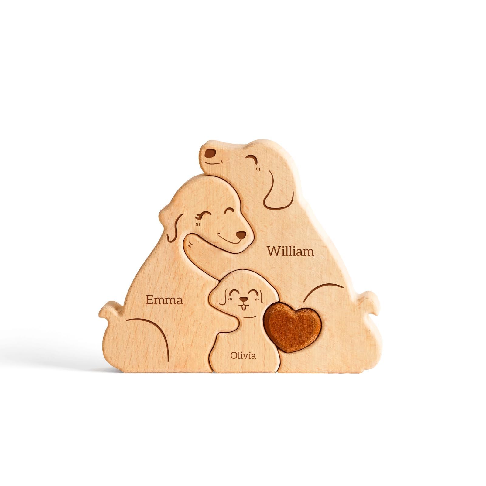 Customizedbee Family Dog Puzzle, Personalized Wooden Puzzles With 2-5 Family Members Names, Perfect Fathers Day Mothers Day Birt