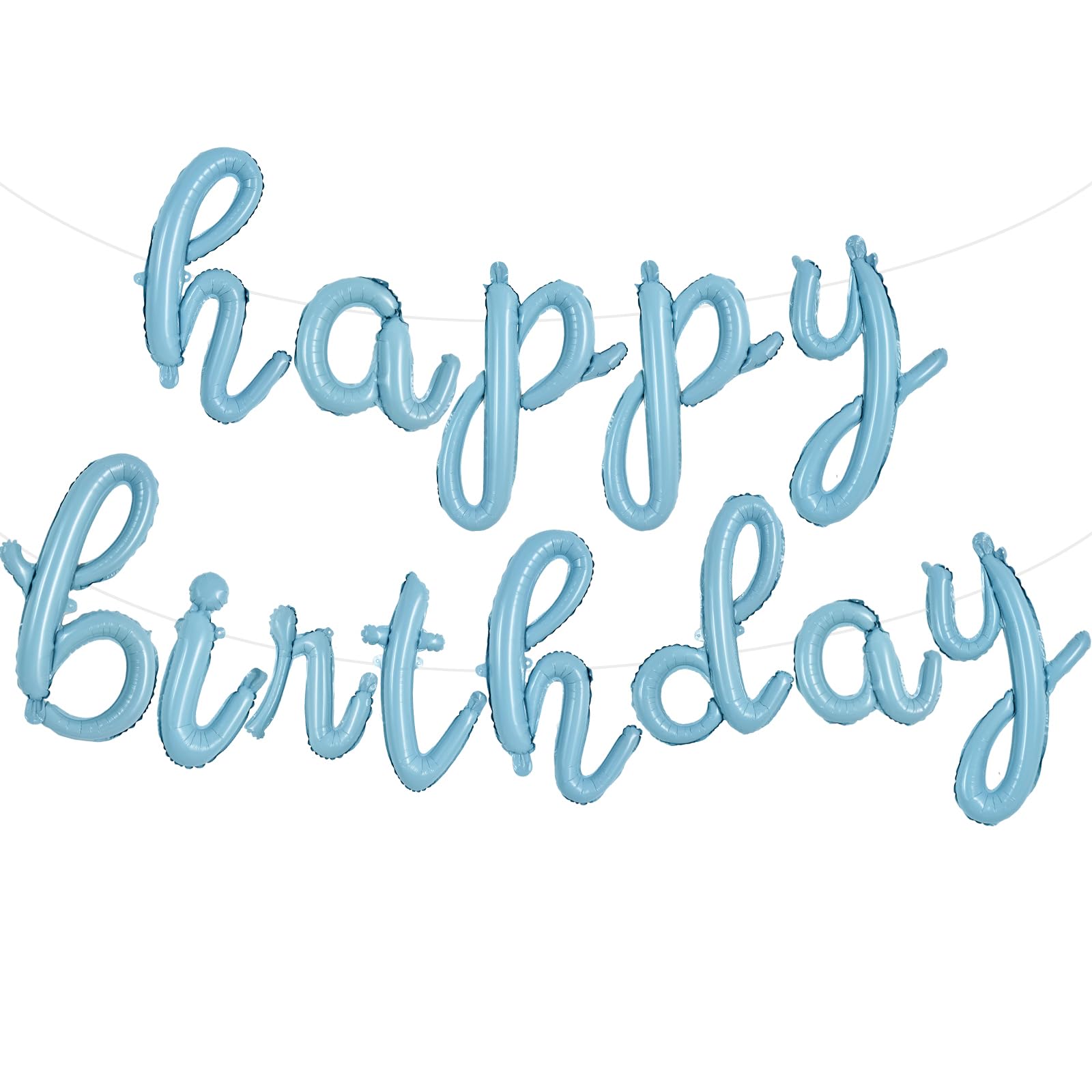 Toniful Light Blue Happy Birthday Balloons Banner,Cursive Happy Birthday Balloons Light Blue Birthday Decorations Light Blue Myl