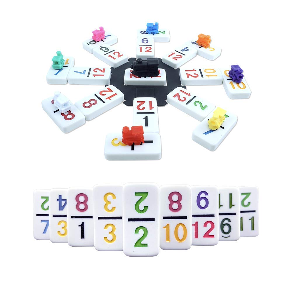 Pureplay Mexican Train Dominoes Set With Numbers - Double 12 Colored Number Dominoes - Includes 91 Tiles With 9 Trains, Plastic Pieces And Aluminum Case For 2-8 Players Ages 8+