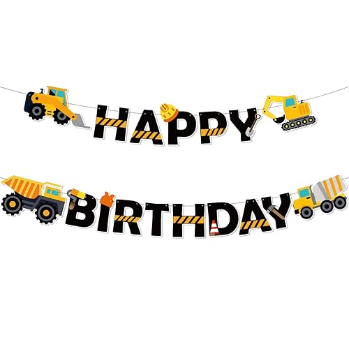 Faisichocalato Diy Construction Birthday Banner Dump Truck Party Decorations, Easy To Assemble Builder Bulldozer Excavator Tank Truck Garland Supplies
