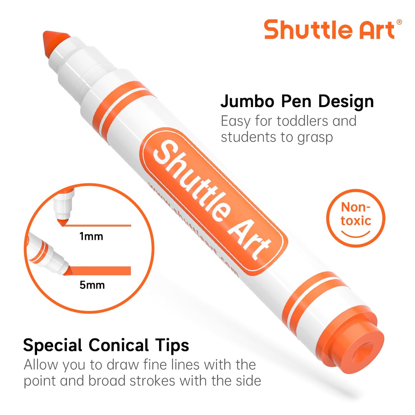 Shuttle Art 304 Pack Washable Markers, 8 Colors Broad Line Markers, Separate Pack Of 38, Conical Tip Marker Bulk With A Box, Home Classroom School Supplies For Toddlers Kids Adults Students Teachers