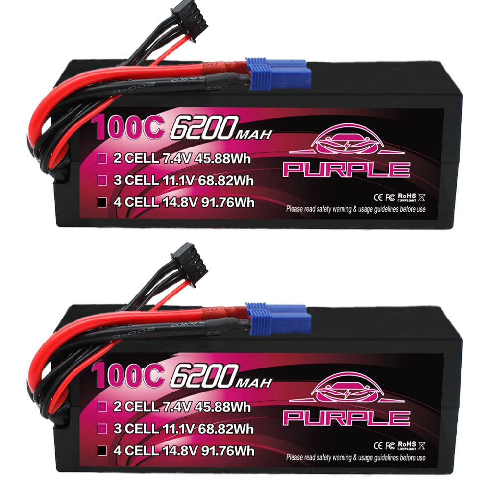 CNHL 6200mAh 4S Lipo Battery 100C 14.8V lipo Battery Hard Case with EC5 Plug for RC Car Racing Truck Boat Tank Buggy Truggy(2 Pa