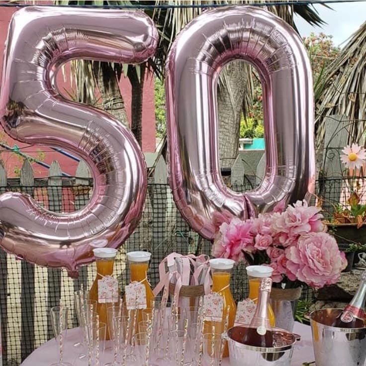 Paticool 40 Number Balloon Rose Gold 40 Inch, Large 40 Number Foil Mylar Balloons For 40Th Birthday Party Celebration Decoration