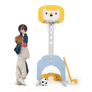 Akustik 3 In 1 Toddlers Basketball Hoop Stand, Adjustable Height Sports Center With Basketball Soccer Golf Game Set, Portable In