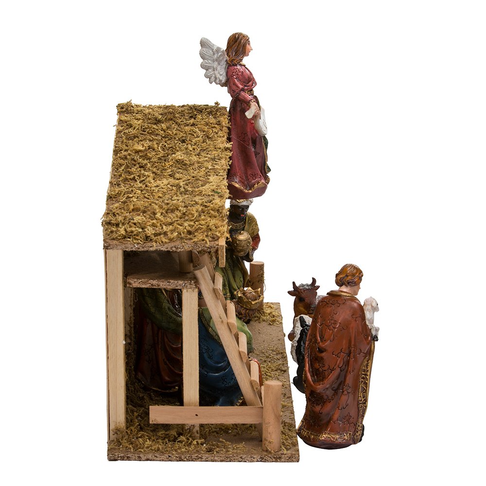 Kurt Adler 12-Piece Nativity Set With Wooden Stable