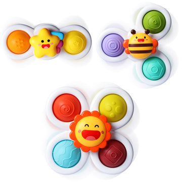 Alasou 3Pcs Pop Suction Cup Spinner Toys For 1 Year Old Boy Girl|Novelty Spinning Tops Toddler Toys Age 1-2|Sensory Baby Bath To