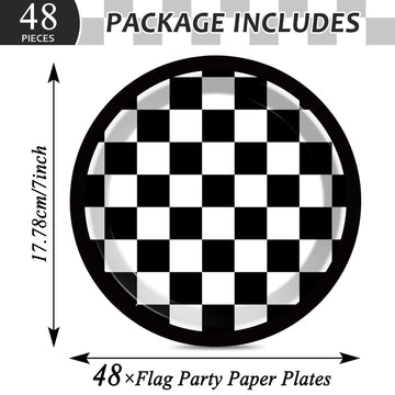 48 Pieces Black and White Checkered Flag Party Paper Plates for Race Car Party Supplies 7 Racing Car Theme Disposable Dessert Pl