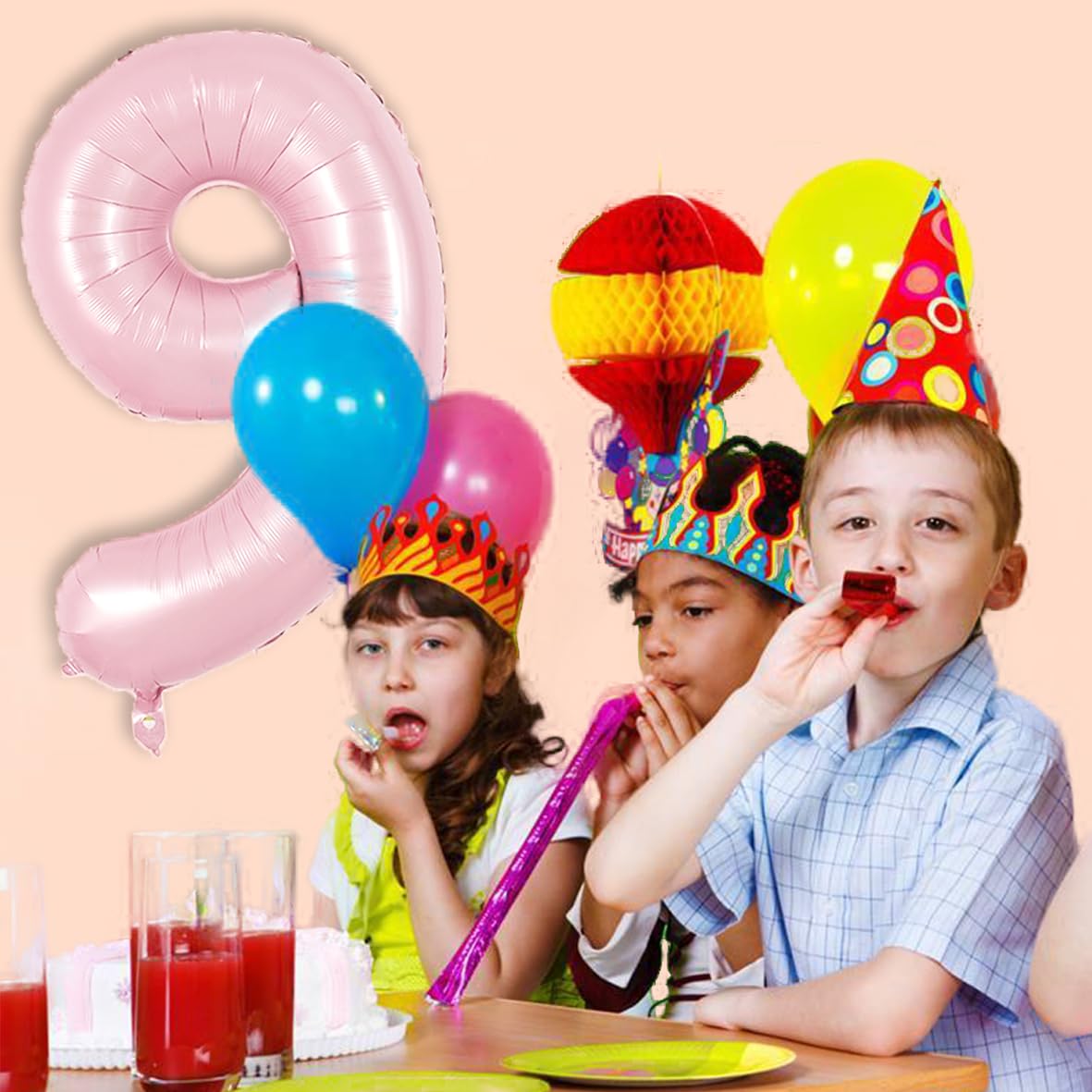 TONIFUL 40 Inch Pastel Pink Number 9 Balloon with Pink Bow Balloon Big Pink Digital 9 Balloon for Girl s Birthday Party Wedding