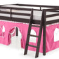 Roxy Twin Wood Junior Loft Bed - Espresso With Pink And White Playhouse Tent, Secure Guardrails, Versatile Ladder, Machine Washa