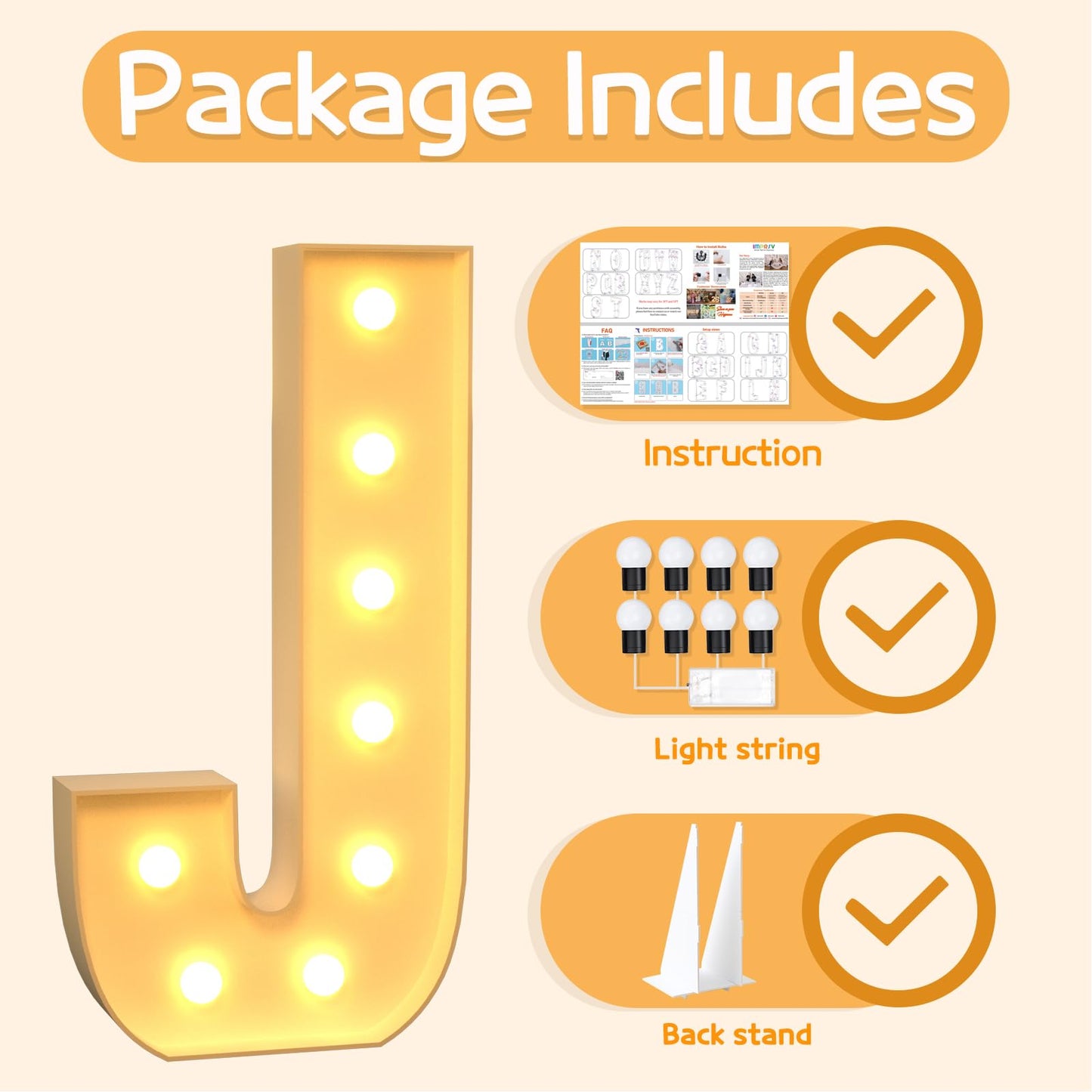 Imprsv 3Ft Marquee Light Up Letters J, Large Light Up Letters, Big Marquee Letters For Party Decorations Baby Shower Anniversary