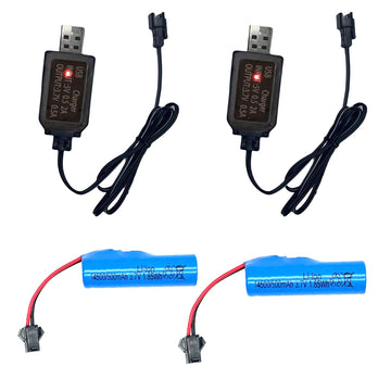 2 Pack 3.7V 500mAh Li-ion Rechargeable Batteries with Dual Protection and USB Charger Cables, SM-2P plug Design, Universally Com