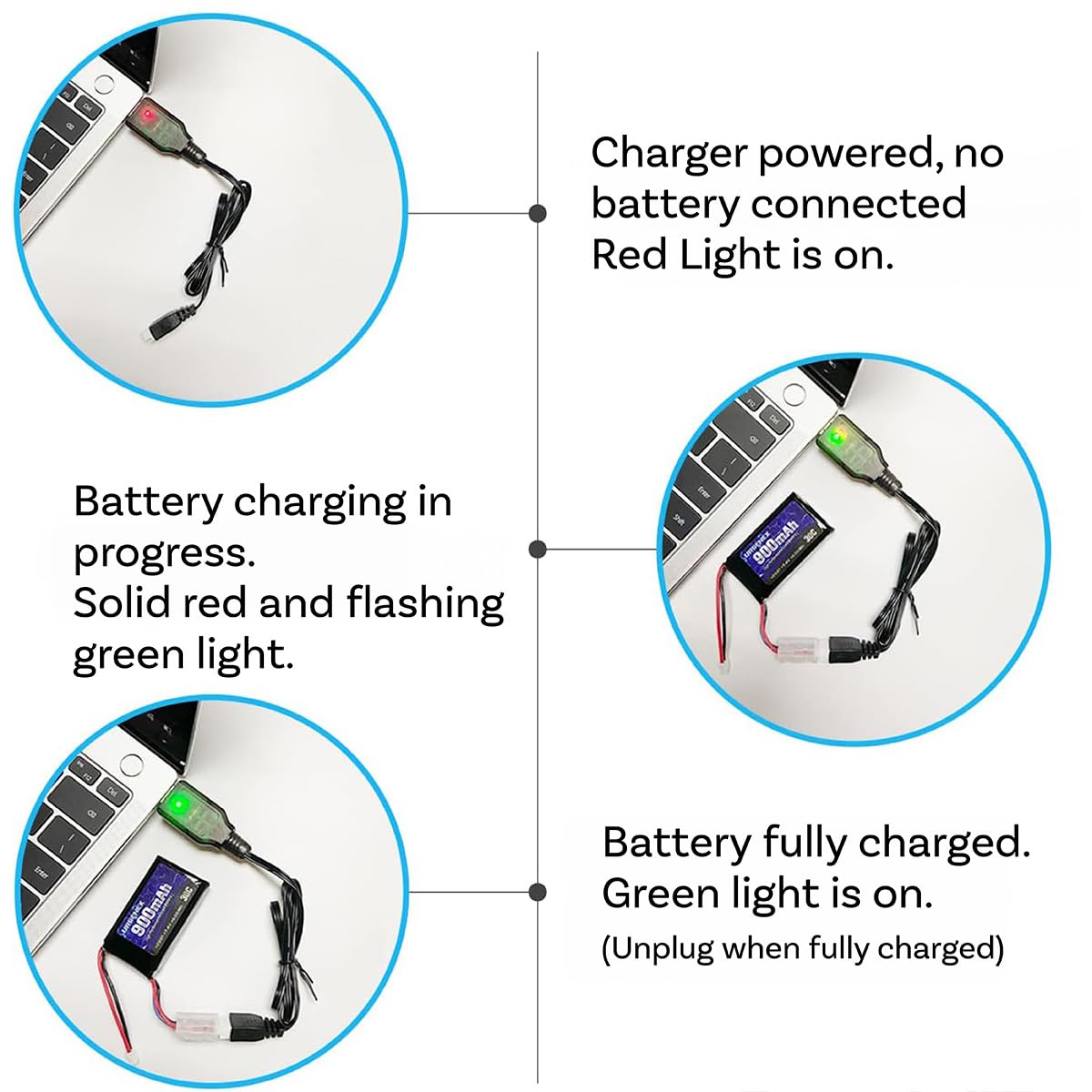 MMOBIEL 2X USB Charger Cable for 7.4V 1A 2S LiPo & Li-ion Batteries - USB to XH-3P Connector for Charging Compatible with Gel Sp