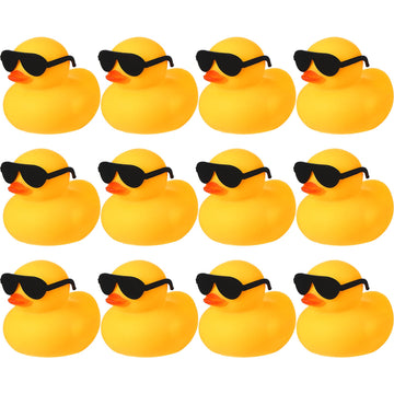 Chivao 12 Pcs Rubber Ducks With 12 Sunglasses/ Hats/ Headwear/ Scarf Small Mini Cruise Rubber Duckies Bathtub Toys In Bulk(Duck With Sunglasses,Yellow)