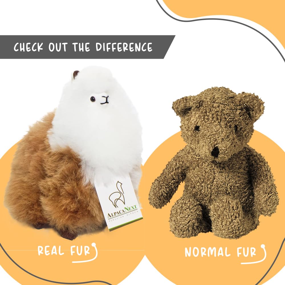 AlpacaNext Llama Stuffed Animal - 12 inch. Cute  Soft and Cuddly Alpaca Plush Toy Handcrafted on Real Alpaka Natural Fur  (12 inches  Brown & White)