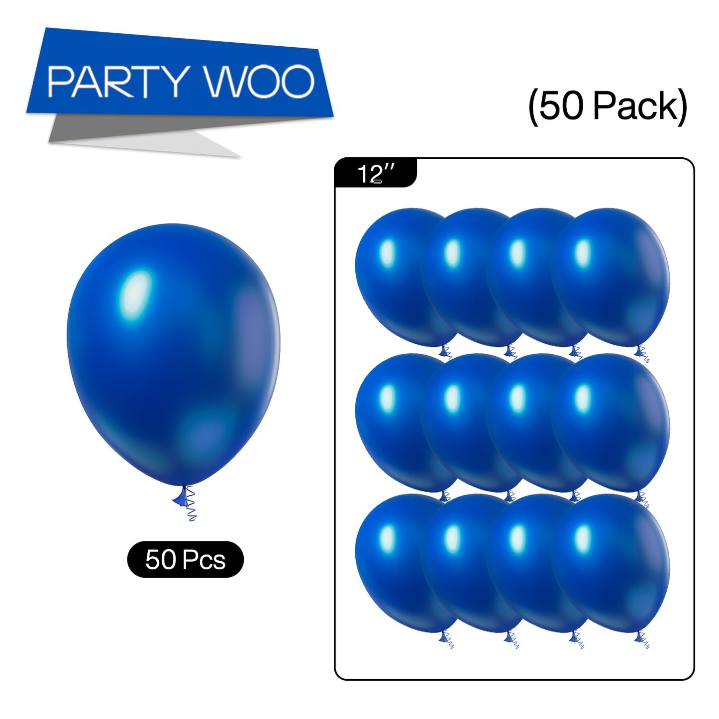 PartyWoo 12 Inch Blue Rubber Balloons - 50 pcs, Dark Blue for Birthday, Wedding, Baby Shower Decorations, Model Y59