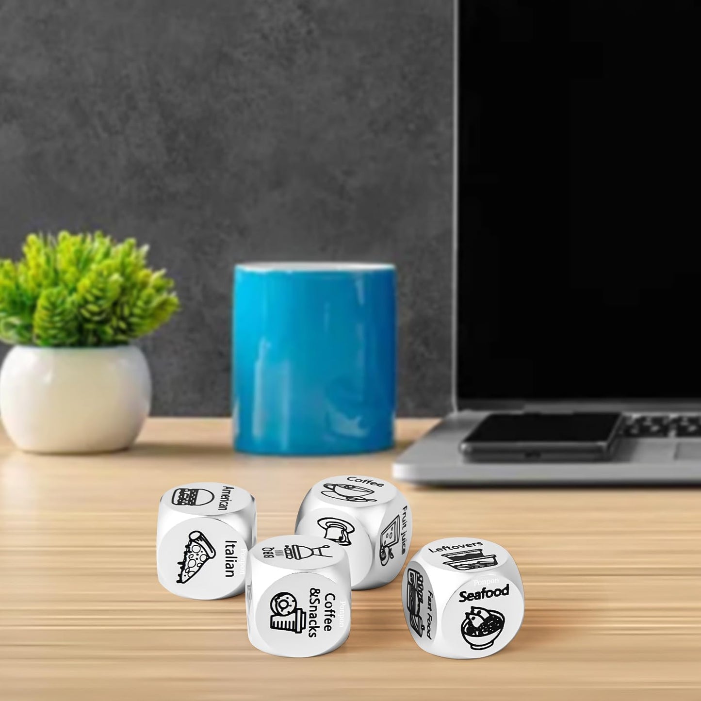 Ponpon 4Pcs Food Decision Dice, Metal Food Dice Game, Funny Gift for Couples Girlfriend Boyfriend Wife Husband on Anniversary Va