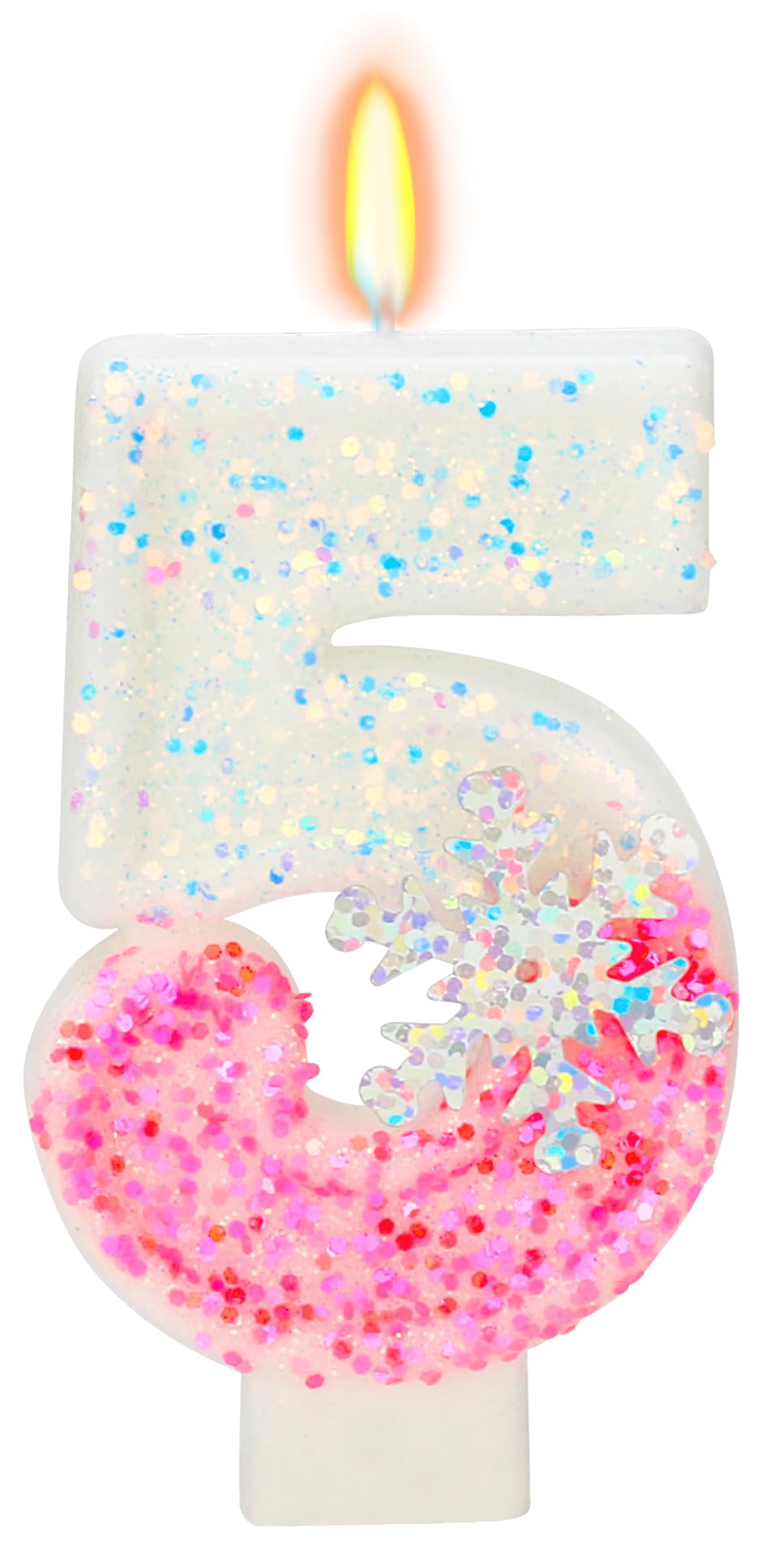 Frozen Themed Birthday Candles, Number 5 Snow Birthday Candle for Party Supplies, Frozen Birthday Party Supplies, 2.76 inch Numb