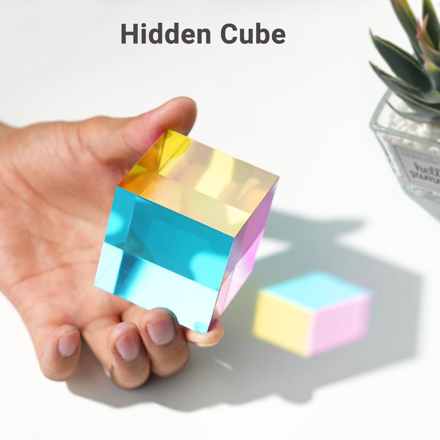 Ikeelo Color Cube (50Mm) With Stand - Mesmerizing Color Mixing Acrylic Glass Prism For Color Recognition, A Fun Conversation Starter