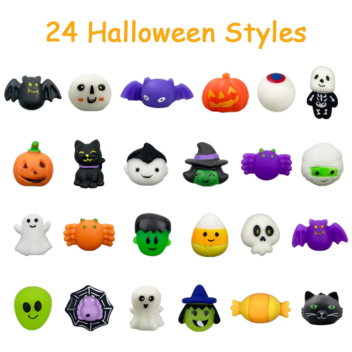 Pinkiwine 48 Pcs Halloween Mochi Squishy Toys Squishies Halloween Toys For Kids Girls Boys Halloween Party Favors Halloween Treat Bags Gifts