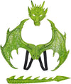 Kids Dinosaur Costume Dress Up Wings Dragon Tail Mask Set Halloween For Children Birthday Party Favors Gifts (Green)