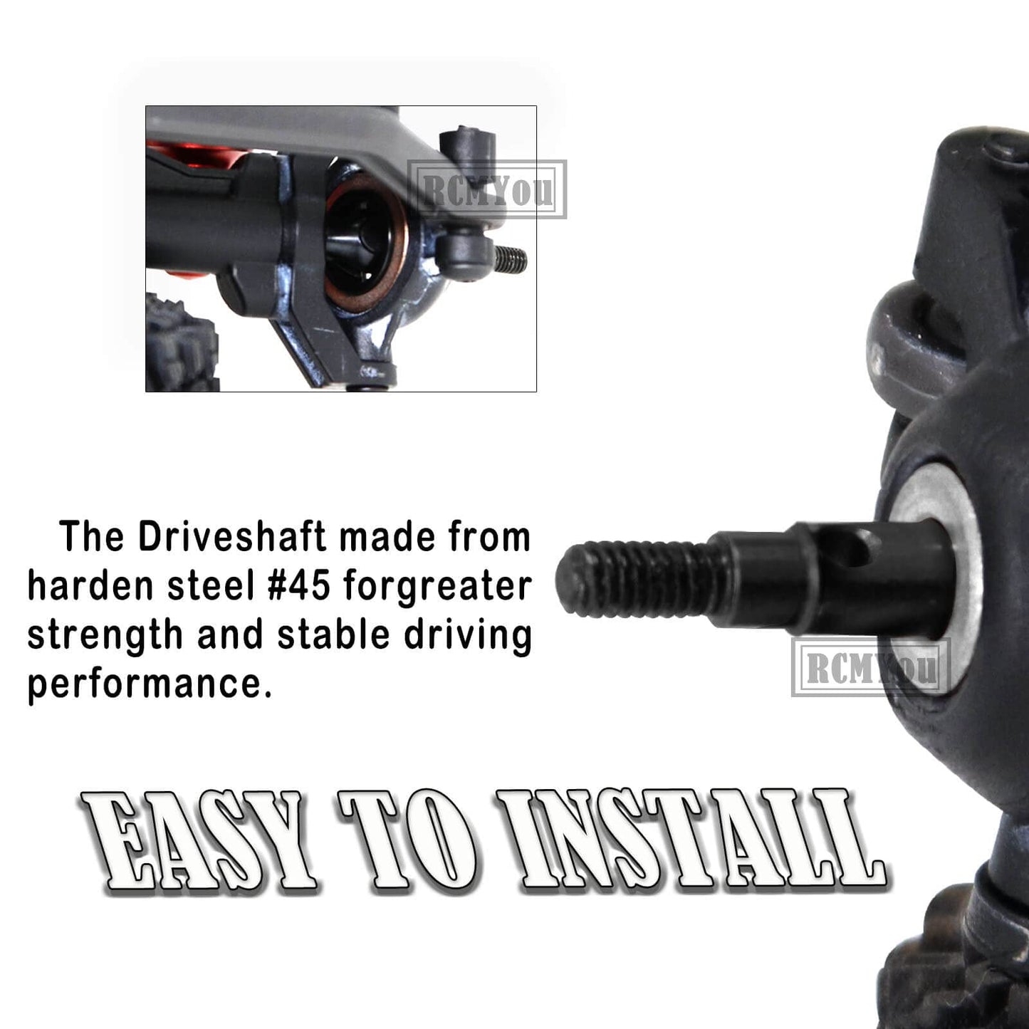 RCMYou Drive Shaft CVD Upgrades Part for 1/18 TRX4M,4Pcs Front & Rear Driveshaft CVD,Steel #45 Drive Shaft Hops up for 1/18 TRX4