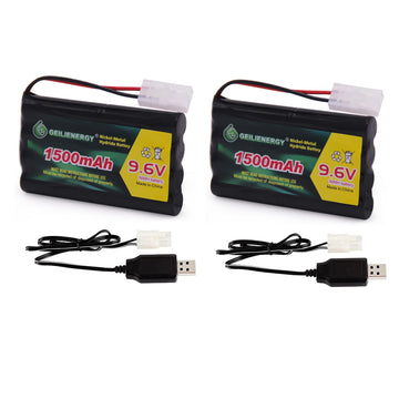 QBLPOWER 9.6V 1500mAh NI-MH Rechargeable Battery Pack for RC Car Truck Tank and Vehicles and Charger Cables(2 Pack)