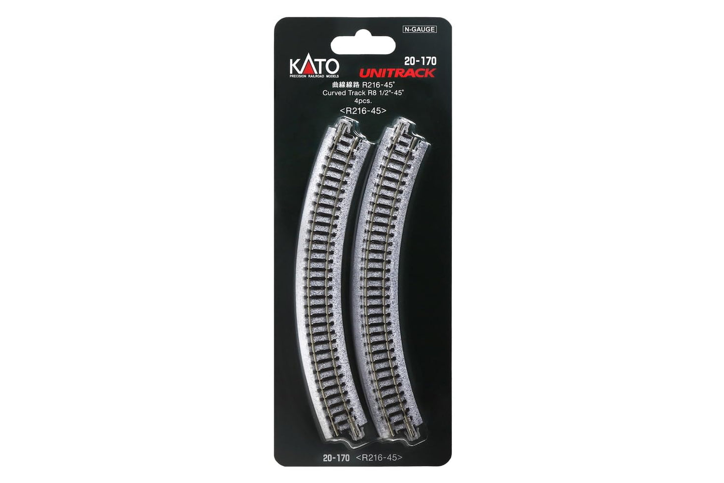 Kato USA Model Train Products Unitrack, 216mm (8 9/16'') Radius 45-Degree Curve Track (4-Piece)
