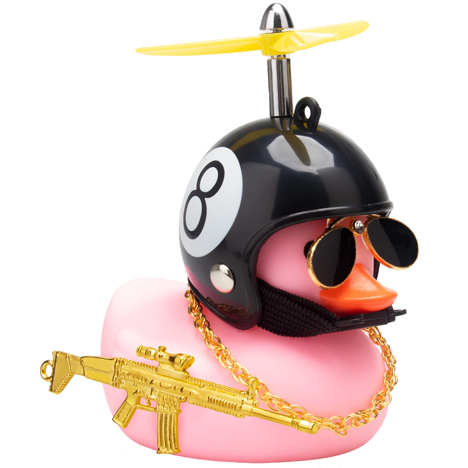 Wonuu Rubber Duck Car Ornaments Pink Duck Car Dashboard Decorations Set With Propeller Helmet, Sunglasses, And Gold Chain. (W-Pink-Black 8)