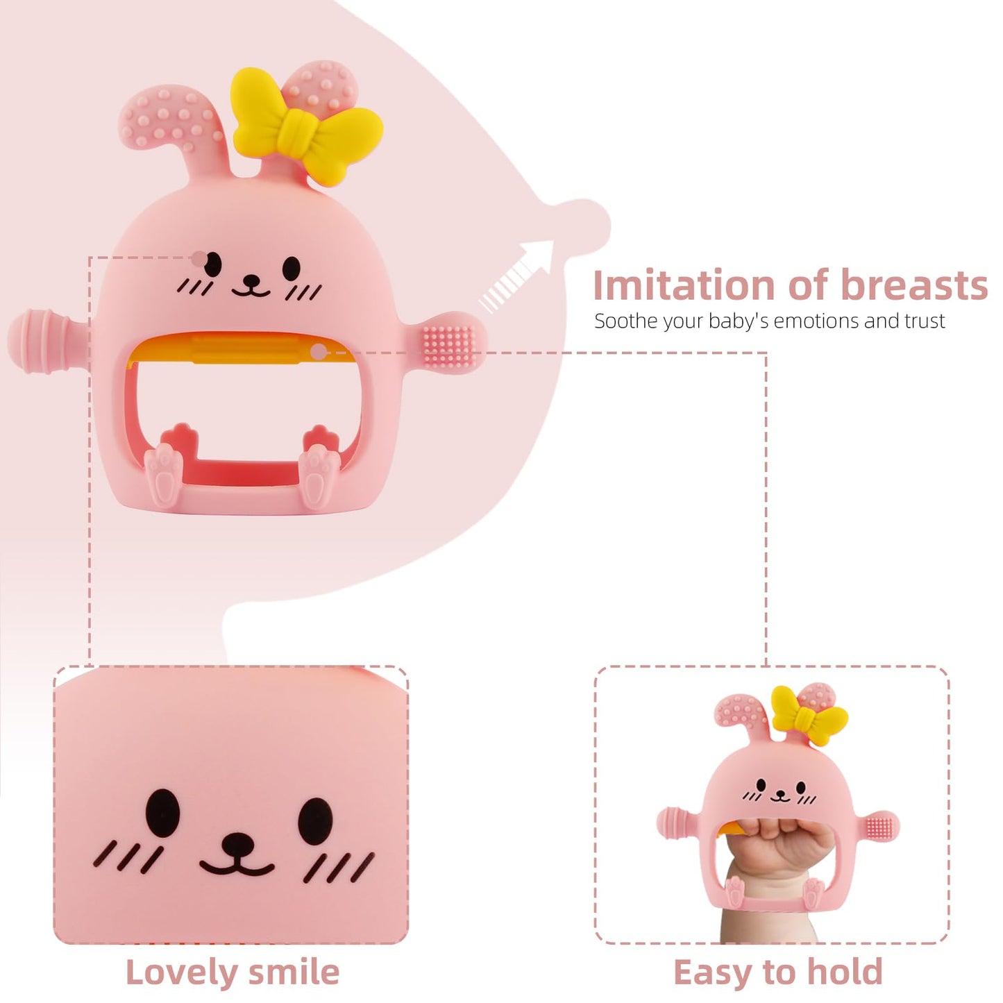 Chuya Baby Teething Toy for 0-3 3-6 6-12 12-24 Months Bunny Mitten Toys Anti-Drop Chewable Hand Teether for Infant,Food Grade Si