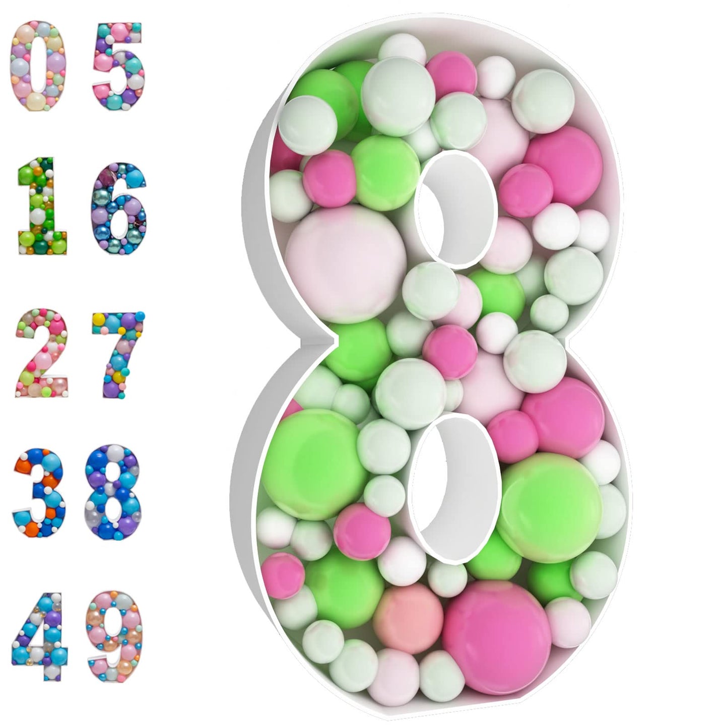 Joybox Design 3Ft Mosaic Balloon Frame Number 8 Marquee Light Up Kit, Pre-Cut Foam Board For Birthday Decoration