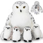 Hollowfly 5 Pcs Snowy Owls Plush Toy Gift Set 12.6 Mom Owls with 4 Cute Babies Stuffed Animal in Zippered Back Nurturing Plushes