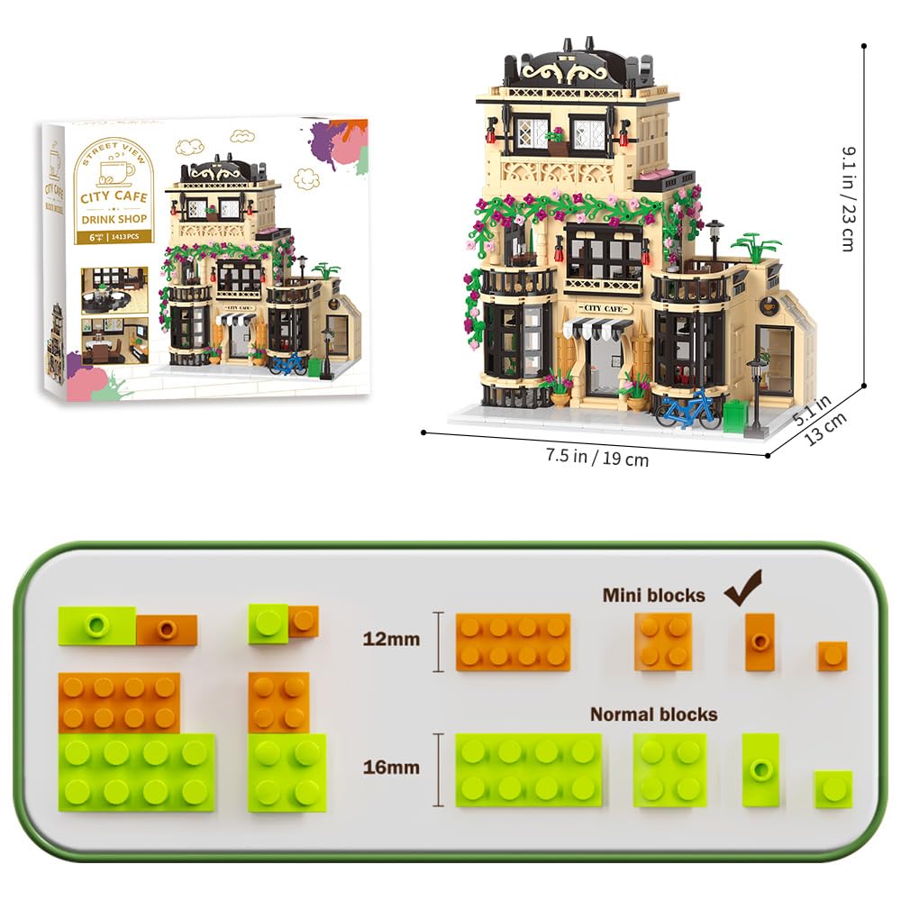 City Cafe Building Blocks Set With Led,1413Pcs Mini Bricks For Adults And Teen 14+ (Not Compatible With Lego)